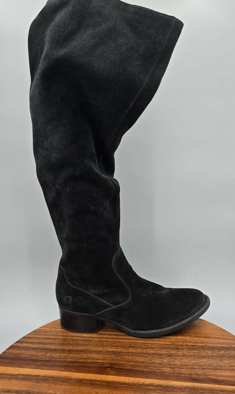 Born Cricket Slouch Boots Womens 6 M Black Suede Leather Over The Knee Riding